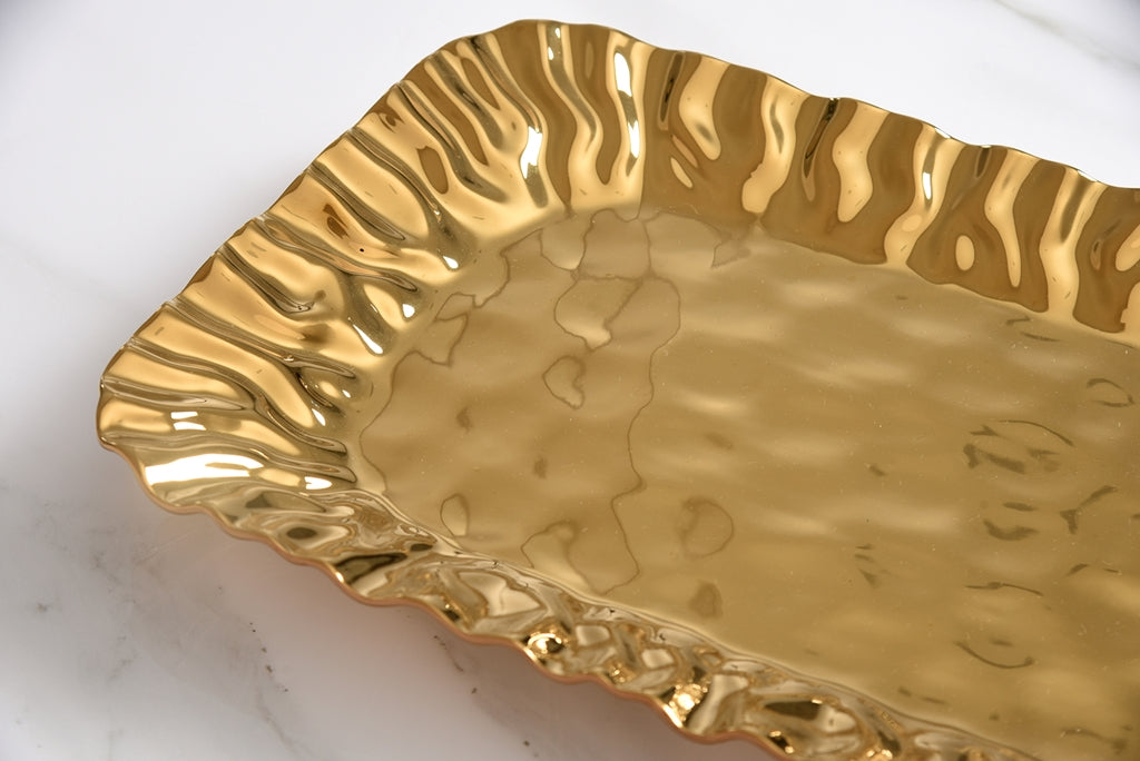 Gold Crinkle Style Medium Deep Serving Tray - Oven Safe