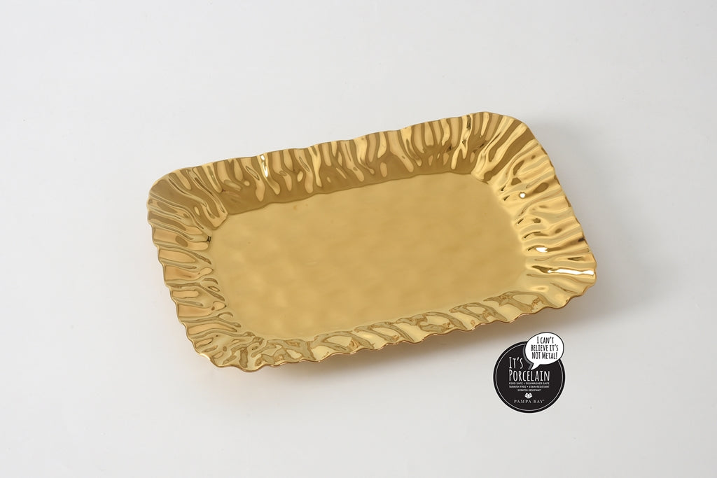 Gold Crinkle Style Medium Deep Serving Tray - Oven Safe