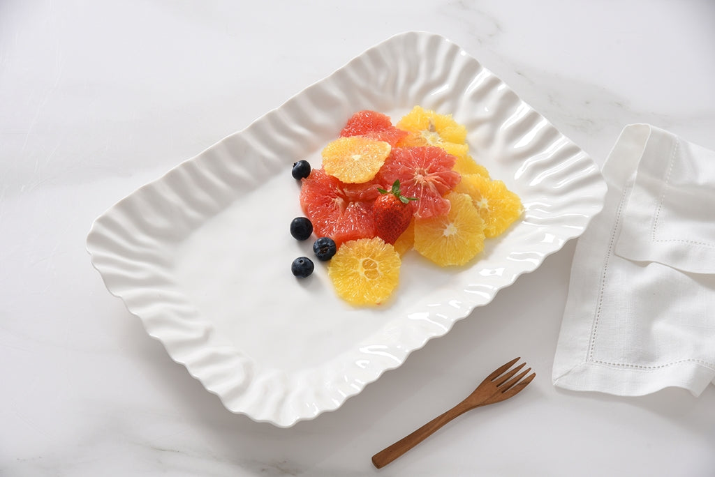 White Crinkle Style Medium Deep Serving Tray - Oven Safe