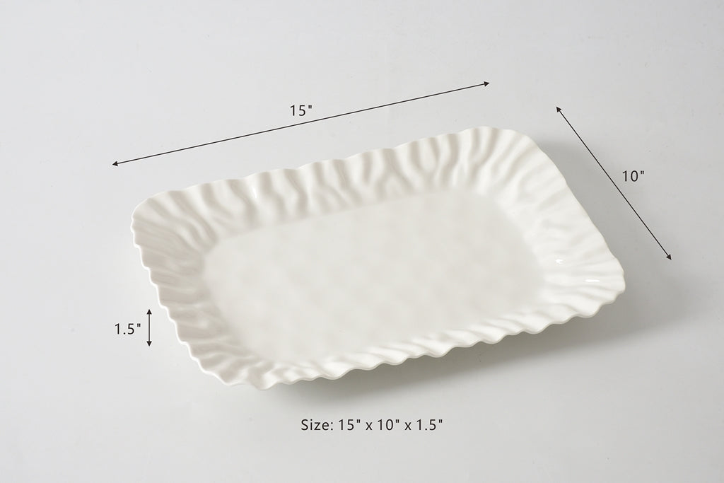 White Crinkle Style Medium Deep Serving Tray - Oven Safe