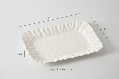 White Crinkle Style Medium Deep Serving Tray - Oven Safe