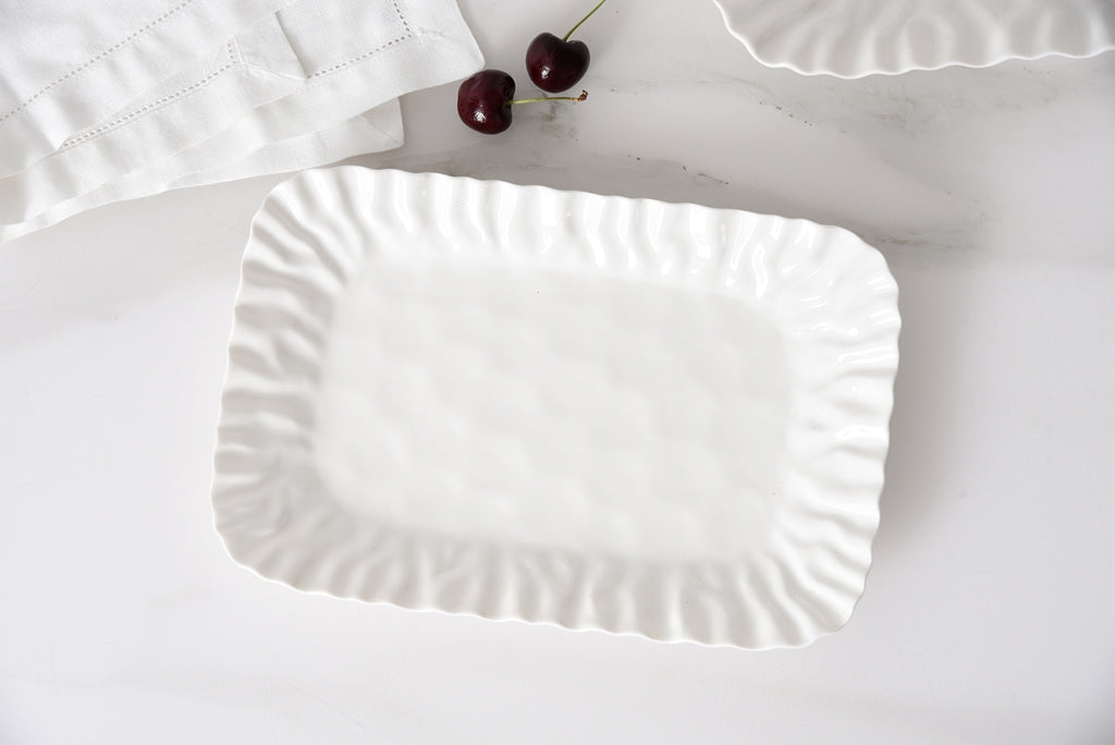 White Crinkle Style Medium Deep Serving Tray - Oven Safe