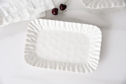 White Crinkle Style Medium Deep Serving Tray - Oven Safe