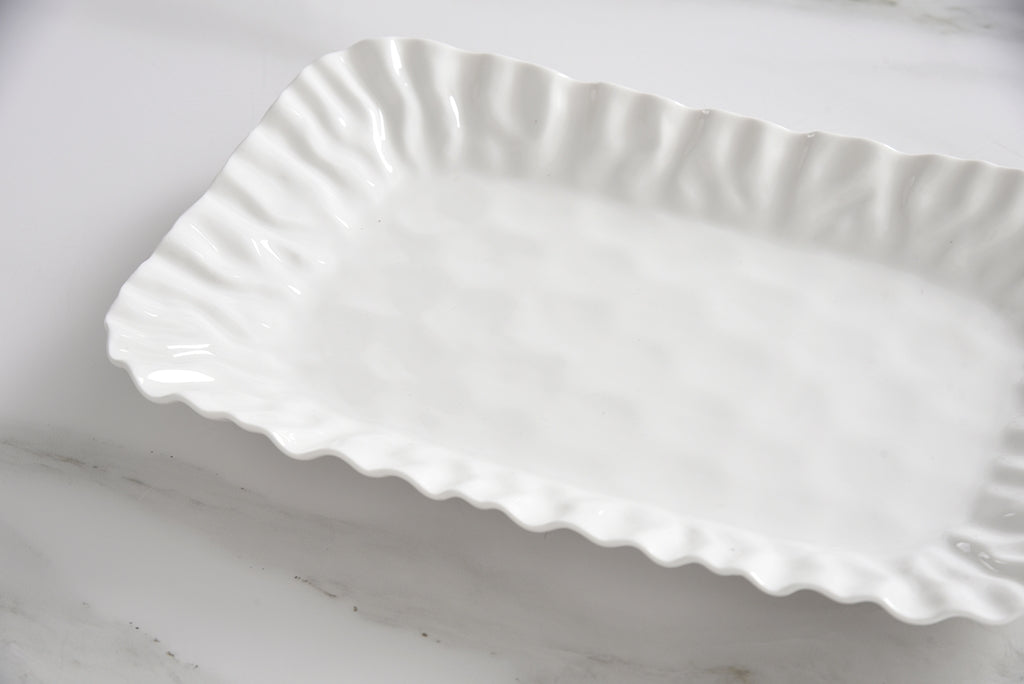 White Crinkle Style Medium Deep Serving Tray - Oven Safe
