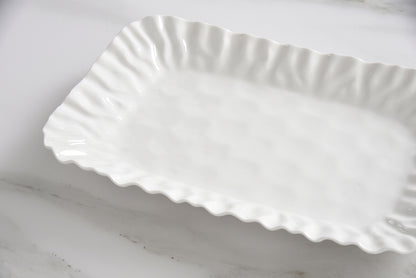 White Crinkle Style Medium Deep Serving Tray - Oven Safe