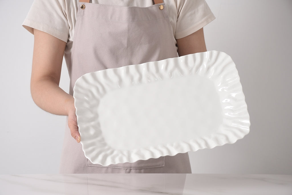 White Crinkle Style Medium Deep Serving Tray - Oven Safe