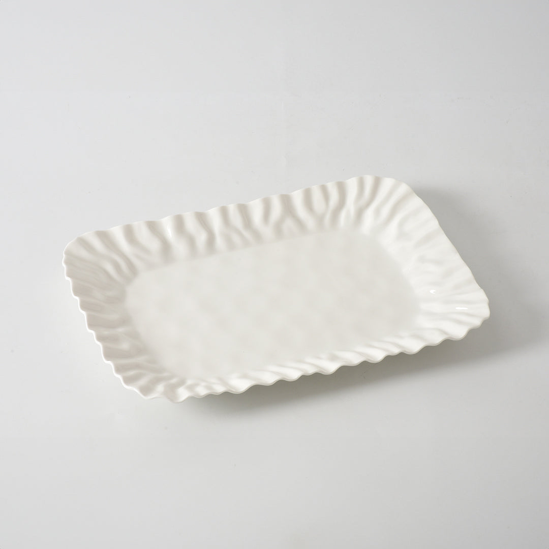 White Crinkle Style Medium Deep Serving Tray - Oven Safe