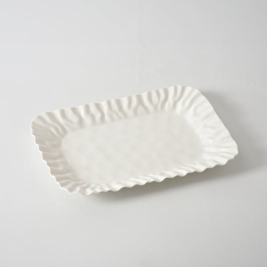 White Crinkle Style Medium Deep Serving Tray - Oven Safe