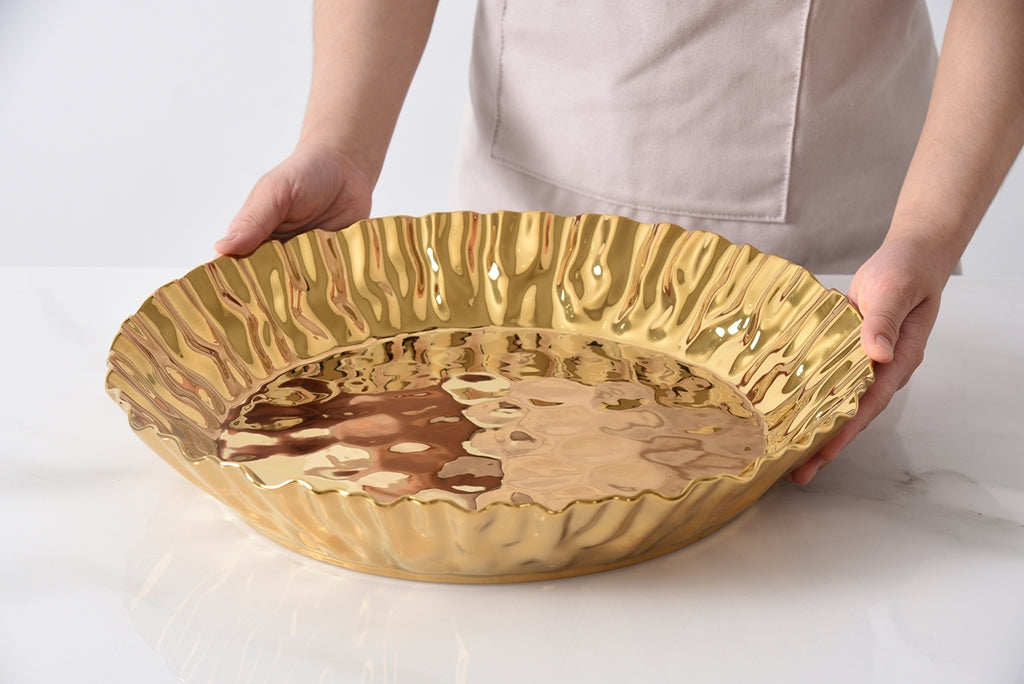 Gold Crinkle Style Round Deep Server - Oven Safe