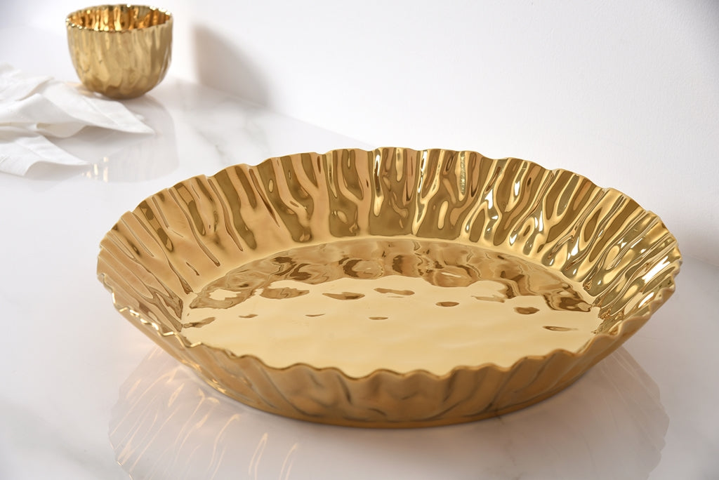 Gold Crinkle Style Round Deep Server - Oven Safe
