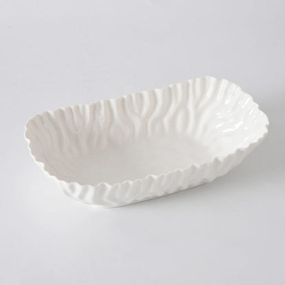 White Crinkle Style Medium Deep Server - Oven Safe