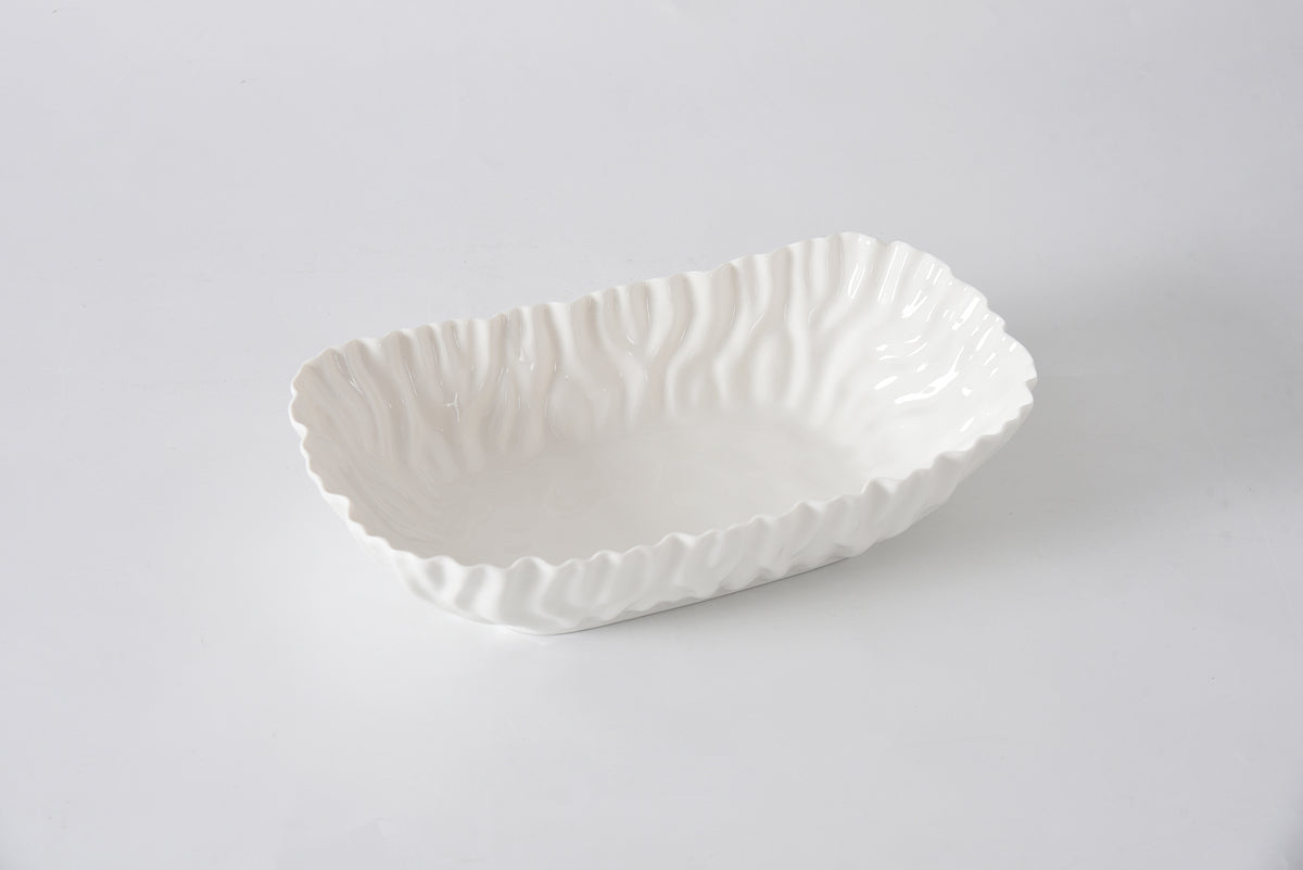 White Crinkle Style Medium Deep Server - Oven Safe