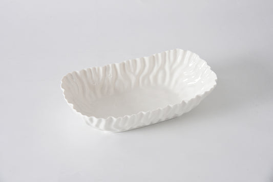 White Crinkle Style Medium Deep Server - Oven Safe
