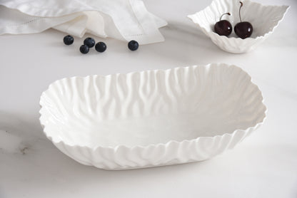 White Crinkle Style Medium Deep Server - Oven Safe