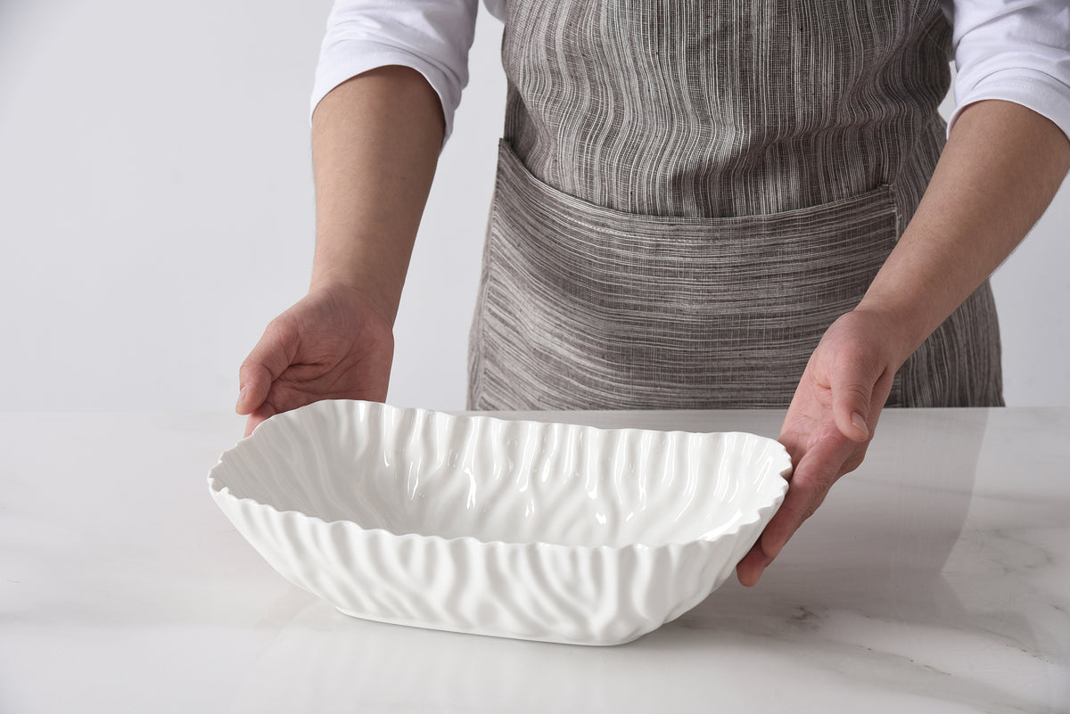 White Crinkle Style Medium Deep Server - Oven Safe