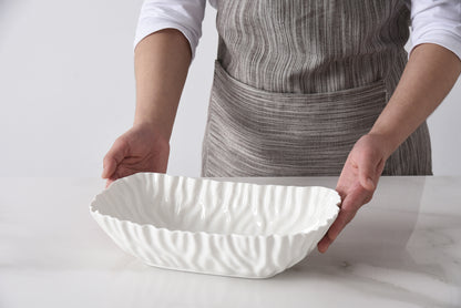 White Crinkle Style Medium Deep Server - Oven Safe
