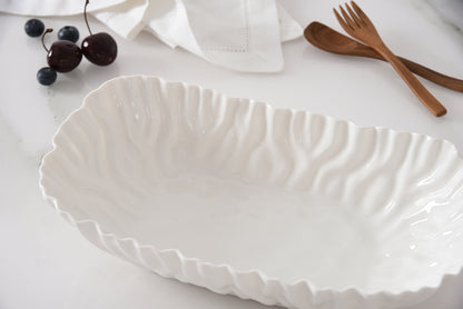 White Crinkle Style Medium Deep Server - Oven Safe