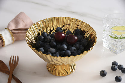 Gold Crinkle Style Small Footed Serving Bowl - Oven Safe