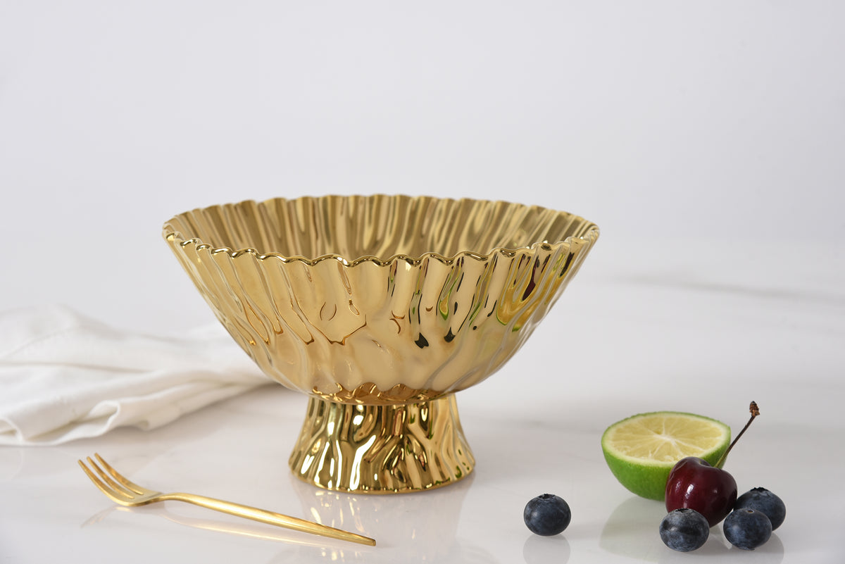 Gold Crinkle Style Small Footed Serving Bowl - Oven Safe