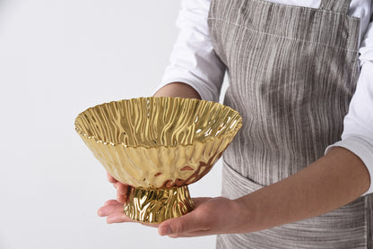 Gold Crinkle Style Small Footed Serving Bowl - Oven Safe