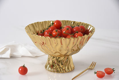 Gold Crinkle Style Medium Footed Serving Bowl - Oven Safe