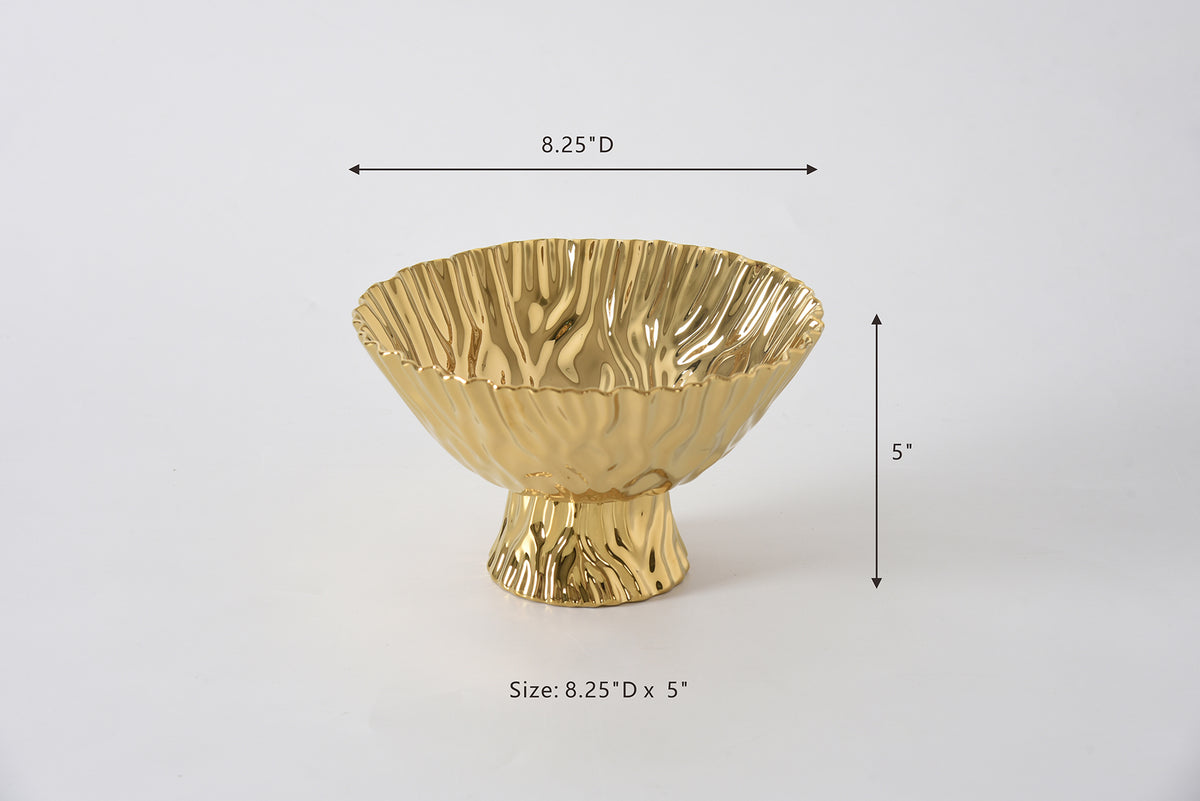 Gold Crinkle Style Medium Footed Serving Bowl - Oven Safe