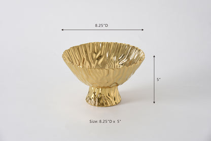 Gold Crinkle Style Medium Footed Serving Bowl - Oven Safe