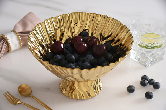 Gold Crinkle Style Medium Footed Serving Bowl - Oven Safe