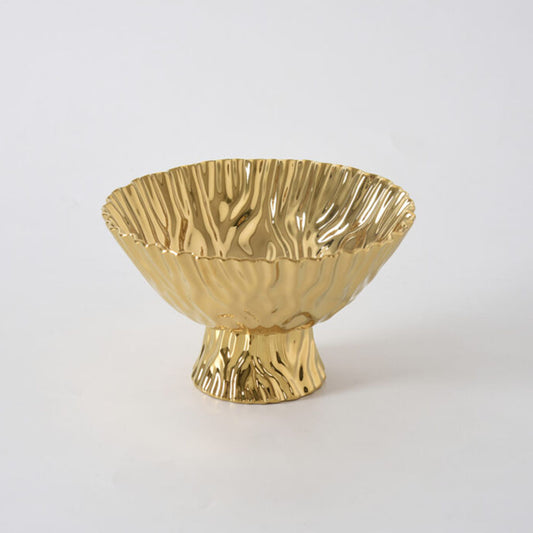 Gold Crinkle Style Medium Footed Serving Bowl - Oven Safe