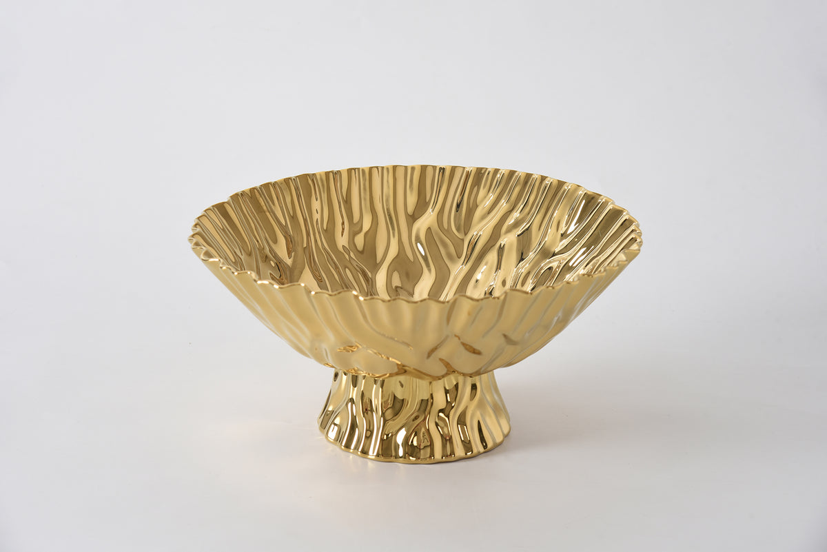 Gold Crinkle Style Large Footed Serving Bowl - Oven Safe