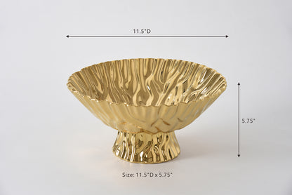Gold Crinkle Style Large Footed Serving Bowl - Oven Safe