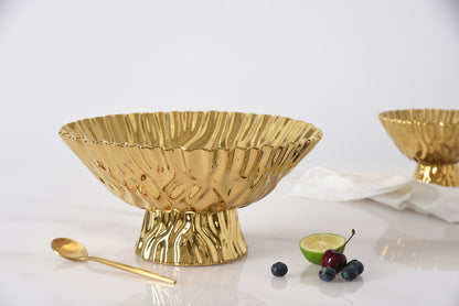 Gold Crinkle Style Large Footed Serving Bowl - Oven Safe