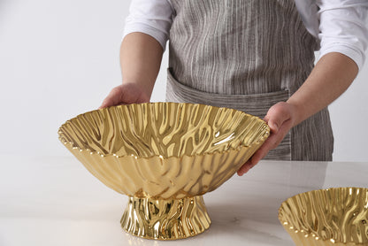 Gold Crinkle Style Large Footed Serving Bowl - Oven Safe