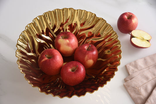 Gold Crinkle Style Large Footed Serving Bowl - Oven Safe
