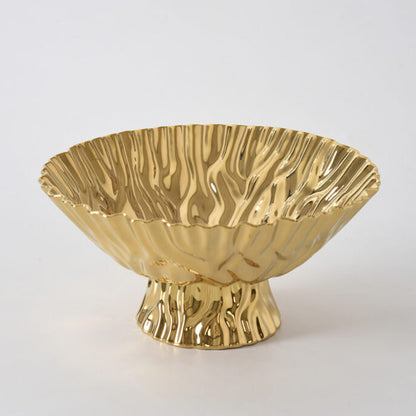 Gold Crinkle Style Large Footed Serving Bowl - Oven Safe