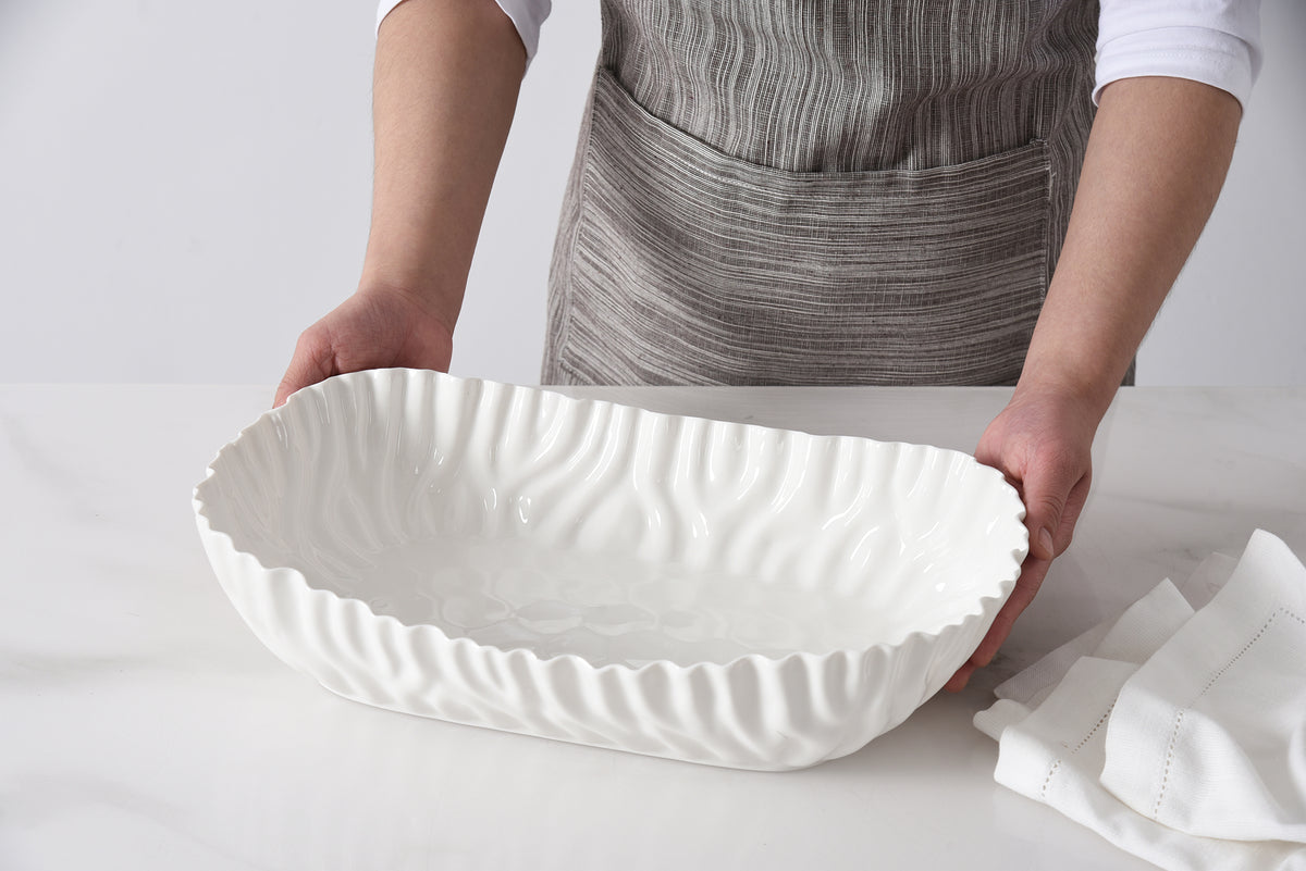 White Crinkle Style Large Deep Server - Oven Safe