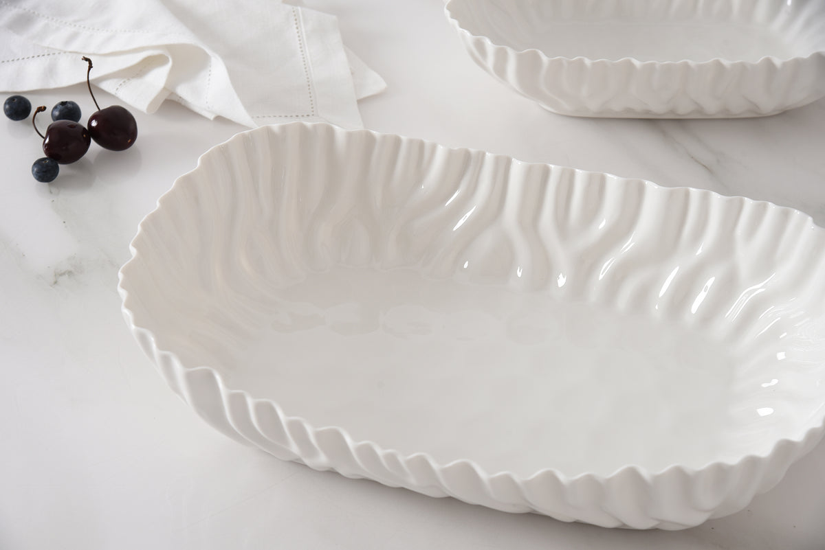 White Crinkle Style Large Deep Server - Oven Safe