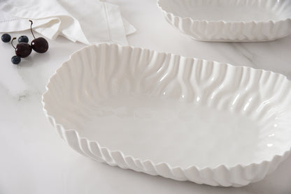 White Crinkle Style Large Deep Server - Oven Safe