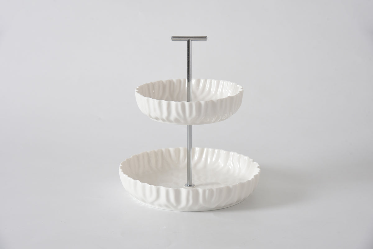 White Crinkle Style 2-Tier Stand - Oven Safe