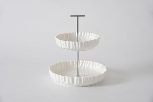 White Crinkle Style 2-Tier Stand - Oven Safe