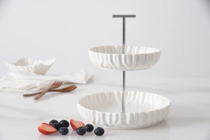 White Crinkle Style 2-Tier Stand - Oven Safe