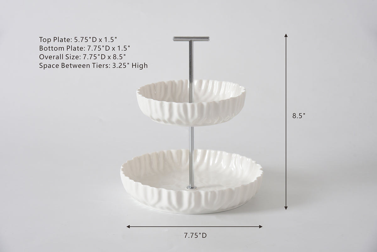 White Crinkle Style 2-Tier Stand - Oven Safe