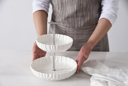 White Crinkle Style 2-Tier Stand - Oven Safe