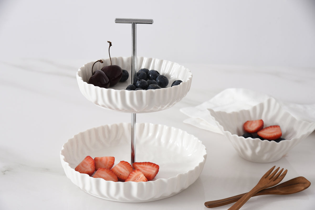 White Crinkle Style 2-Tier Stand - Oven Safe