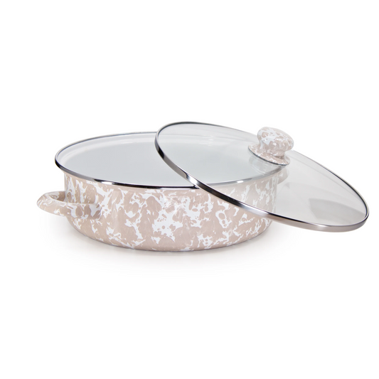 Enamelware Sauté Pan/ Casserole with Glass Lid - 3 Quart -Taupe Swirl