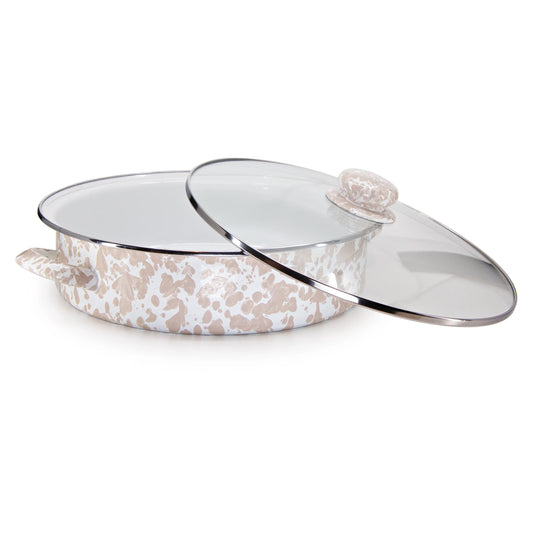 Enamelware Sauté Pan/ Casserole with Glass Lid - 5 Quart -Taupe Swirl