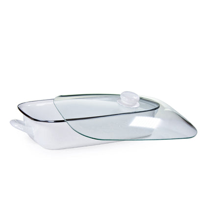 Enamelware Roasting Pan with Glass Lid - 10.5 Quart -White Swirl