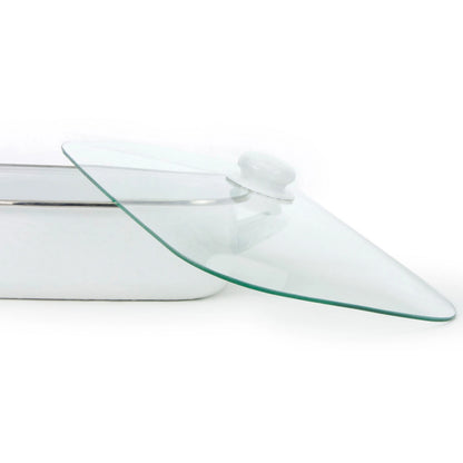 Enamelware Roasting Pan with Glass Lid - 10.5 Quart -White Swirl