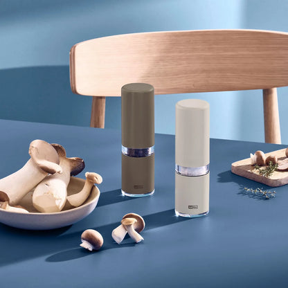 Stainless Steel Pepper and Salt Mill Set - Dark & Light Beige