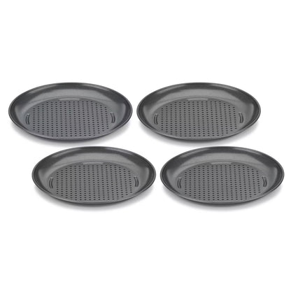 Nonstick Stainless 4pc Mini Pizza Pan Set 7" w/Perforated Bottom- Oven Safe